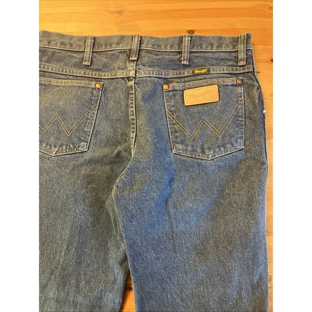 Wrangler 936PWD Cowboy Cut Slim Fit Jeans Denim Dark Hemmed Men's 33 X 27 Flaw - Picture 7 of 11